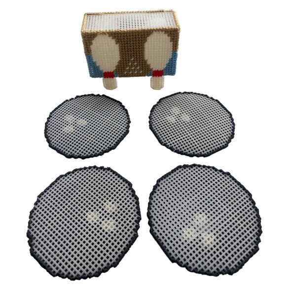 Bowling Themed Handmade Plastic Canvas Coaster Set Holder - Picture 3 of 7